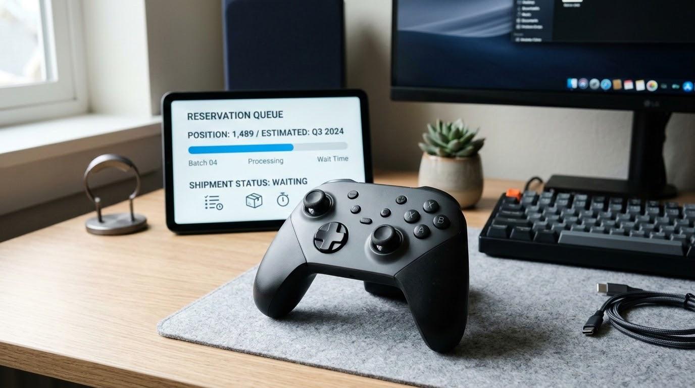 予約待ちをイメージしたロゴのないゲームコントローラー風デバイス