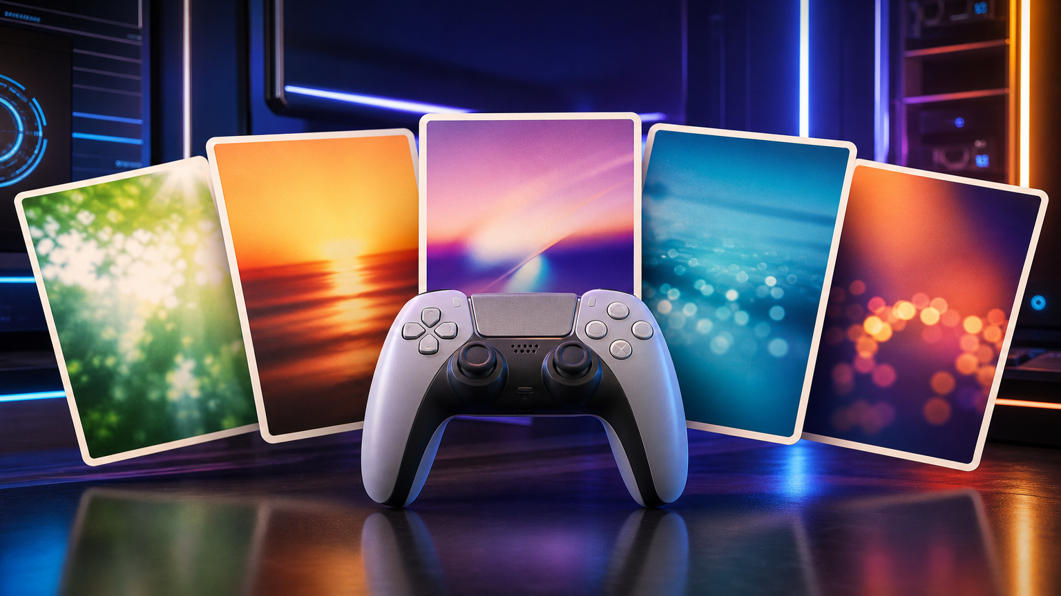 ゲームコントローラーと5枚の投稿写真風パネルを配置した「Share of the Week」のイメージ